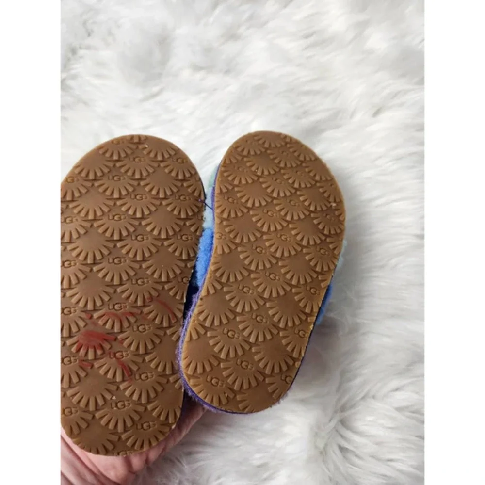 UGG Girls Fluff Yeah Slide Slipper‎ Multi-Color Back Strap Fur Trim Slip On 8